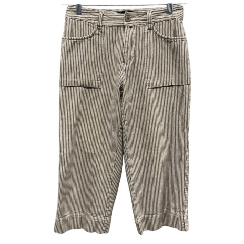 Riveted By Lee Womens 4M Hickory Stripe Cropped Utility Pants Green Cotton